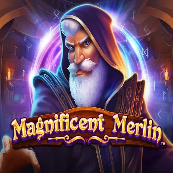 Magnificent Merlin slot logo by Greentube at Majestic Slots Casino